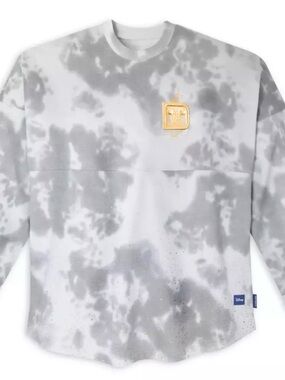 Disney Grey and White Tie-Dye Sweatshirt with Gold Patch